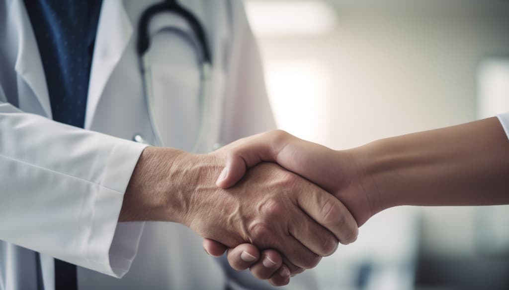 Doctor shaking hands with a patient — compassionate care at Habib Hospital